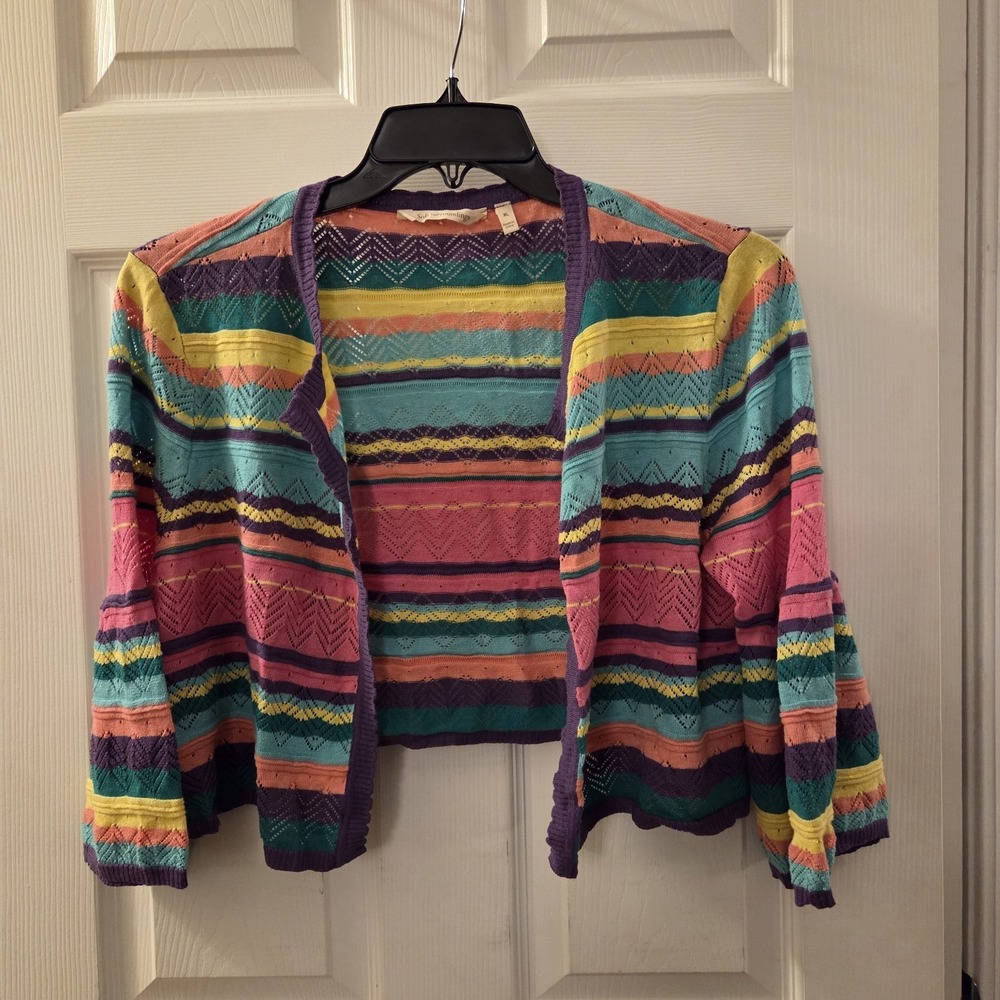 Soft Surrounding sz XL Monteverde Crop shrug cardigan silk blnd colorful striped